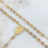 Rosario GC Virgen Milagrosa 16.1gr / 55cm / 5mm Cruz Cristo Liso Bolas Diamantadas Tres Oros 18K