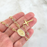Rosario GC Virgen Milagrosa 16.1gr / 55cm / 5mm Cruz Cristo Liso Bolas Diamantadas Tres Oros 18K