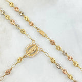 Rosary GC Virgen De Guadalupe 10.9gr / 50cm / 4.2mm Cross Polished Flat Tips Beads Diamond Cut Three 18K Golds