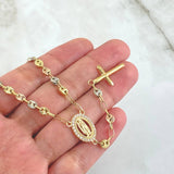 Rosario GC Virgen De Guadalupe 10.85gr / 50cm / 4.2mm Cross Polished Flat Ends Beads Diamond Cut Three 18K Golds