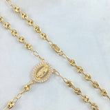 Rosario GC Virgen De Guadalupe 11.4gr / 52cm / 4.2mm Cross Polished Flat Tips Beads Diamond Cut 18K Yellow Gold