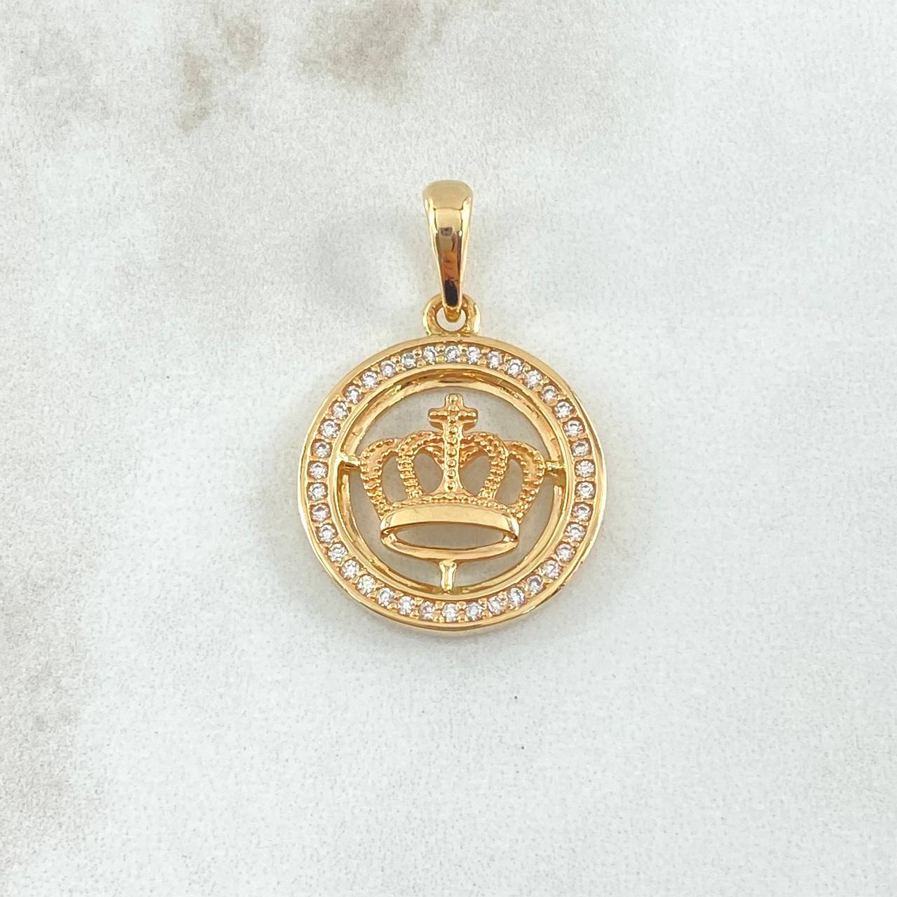 Dije Medalla Corona Real 5.9gr / 3cm / Circones Blancos Oro Amarillo 18K