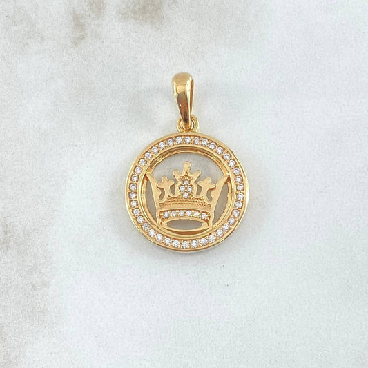 Dije Medalla Corona Bizconde 5.6gr / 3cm / Circones Blancos Oro Amarillo 18K