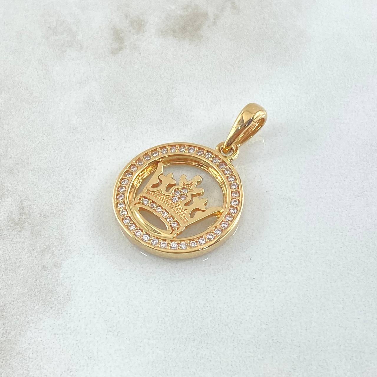 Dije Medalla Corona Bizconde 5.6gr / 3cm / Circones Blancos Oro Amarillo 18K