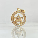 Dije Medalla Corona Bizconde 5.6gr / 3cm / Circones Blancos Oro Amarillo 18K
