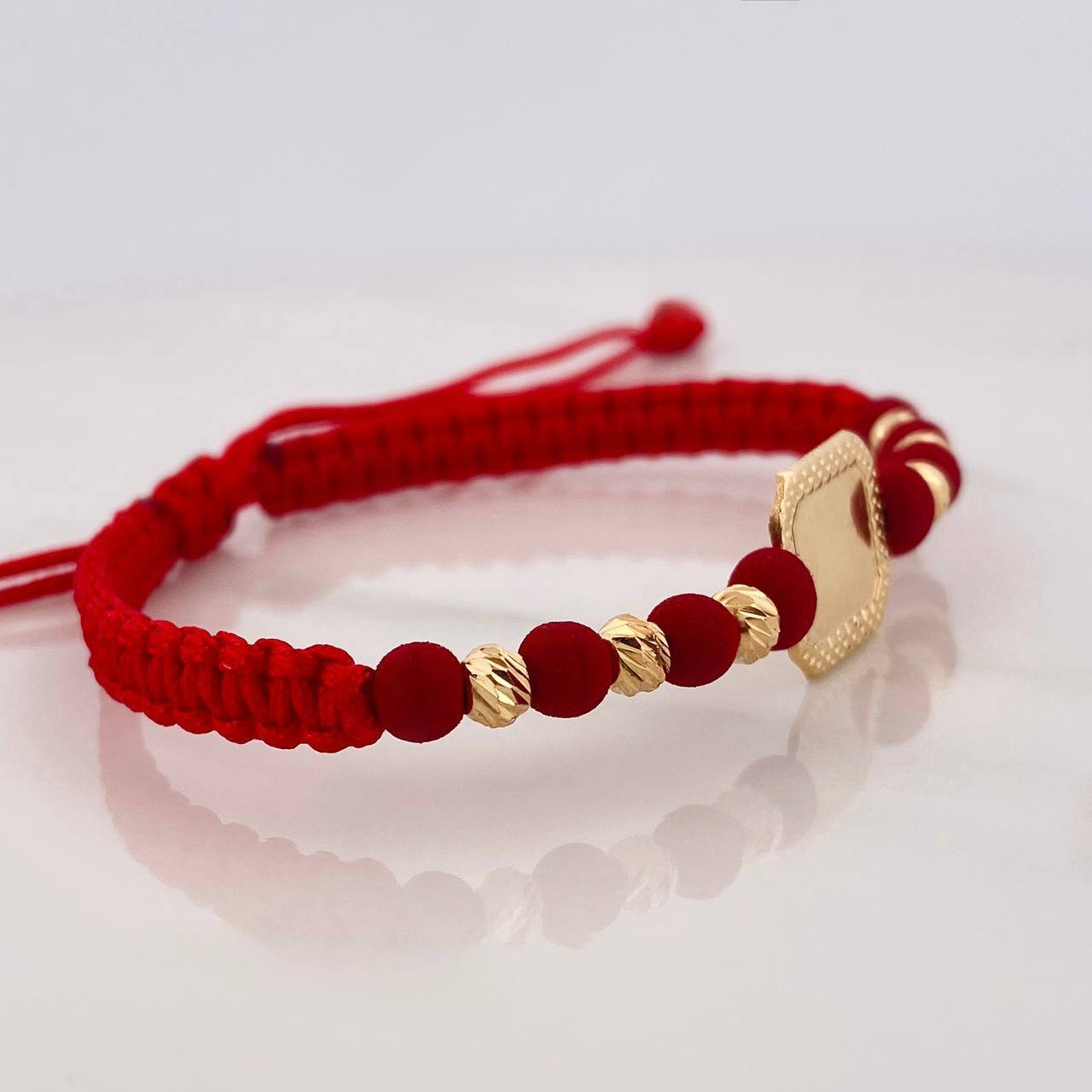 Pulsera Tejida Placa Cuadrada Oro Amarillo 18K