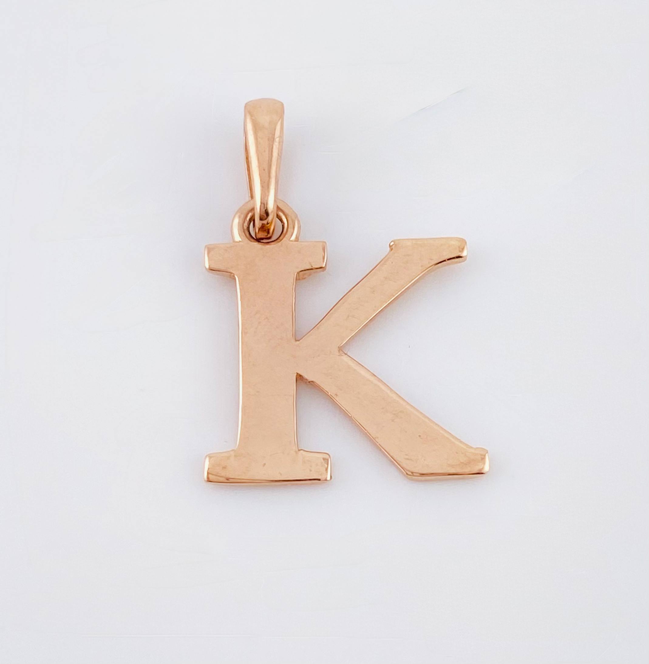 Letter K Pendant 2gr / 3/4 in / Rose Gold Nac.Esp. 18K