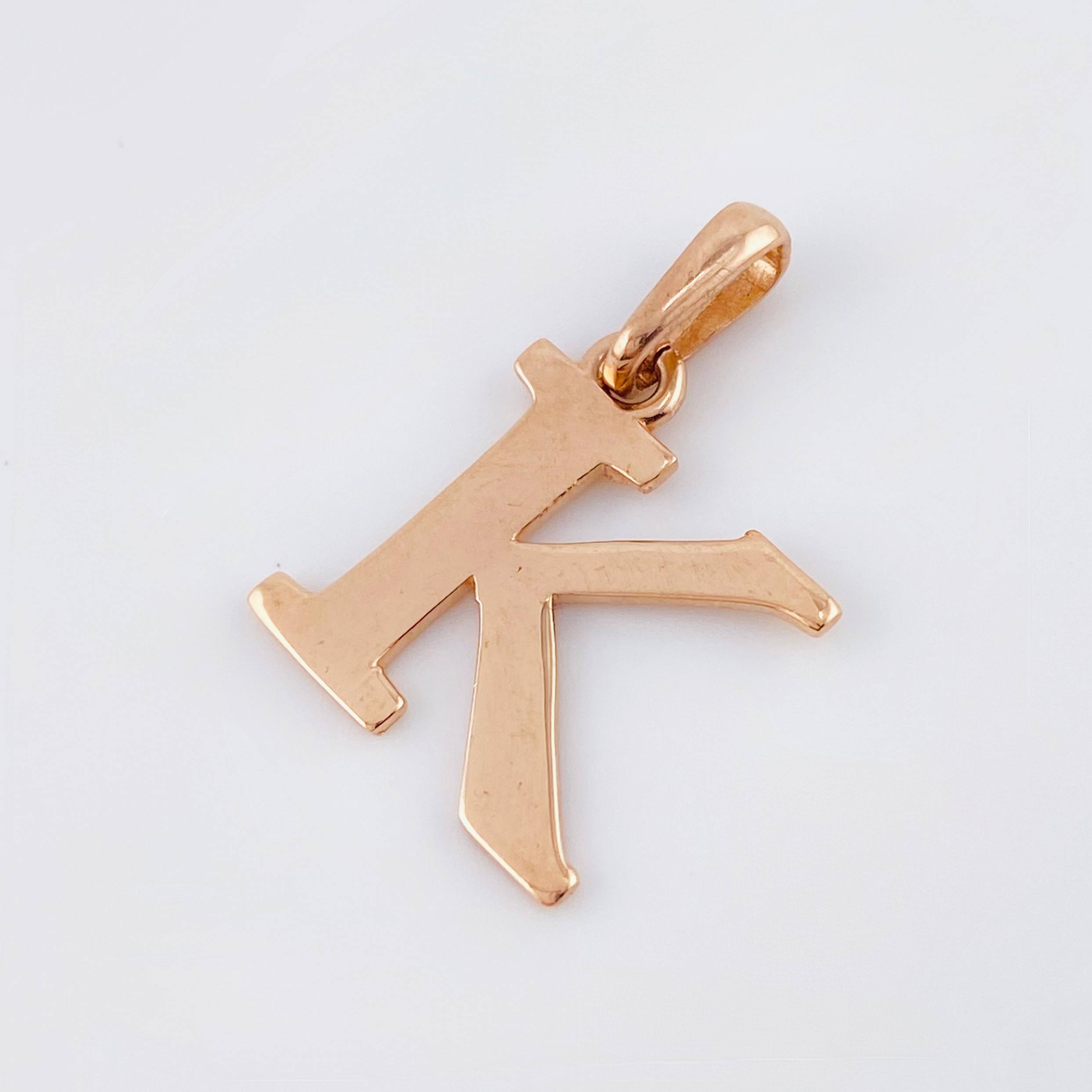 Letter K Pendant 2gr / 3/4 in / Rose Gold Nac.Esp. 18K