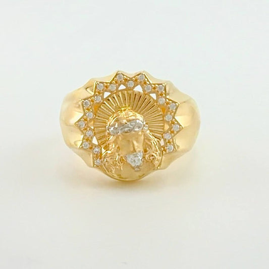 Anillo Cristo Celestial 6.45g / T9 1/2 Dos Oros Amarillo Blanco 18K