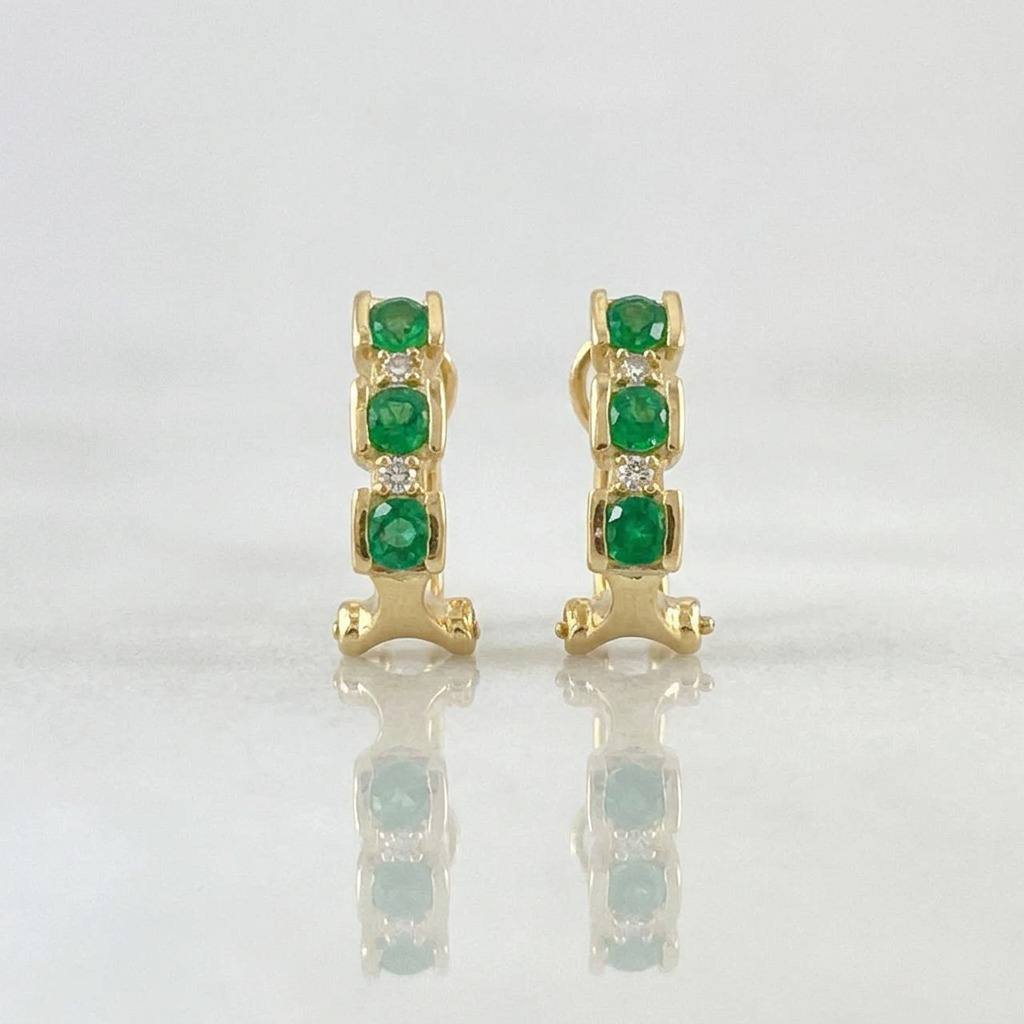 Hoop Earrings Omega Trio Diamonds 6pts Emeralds 55pts 3.85g / 1/2 in 18K Yellow Gold