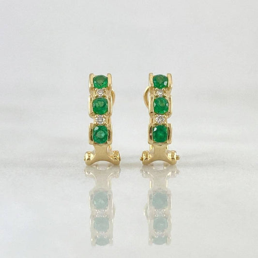 Candongas Omega Trio Diamantes 6pts Esmeraldas 55pts 3.85g / 1/2 in Oro Amarillo 18K