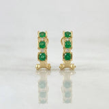 Hoop Earrings Omega Trio Diamonds 6pts Emeralds 55pts 3.85g / 1/2 in 18K Yellow Gold