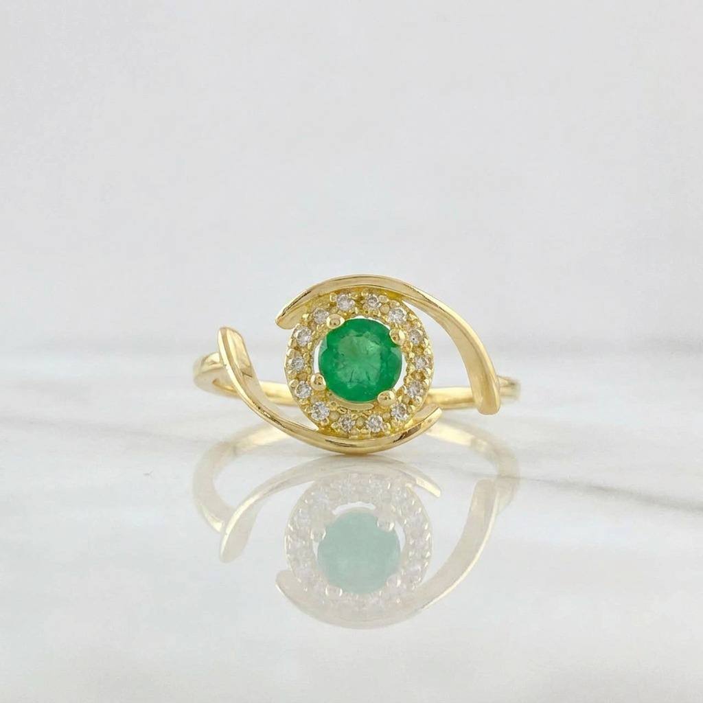 Anillo Solitario Oleado Esmeraldas 44pts .diamantes 2 Dts 2.65g / T8 Oro Amarillo 18K