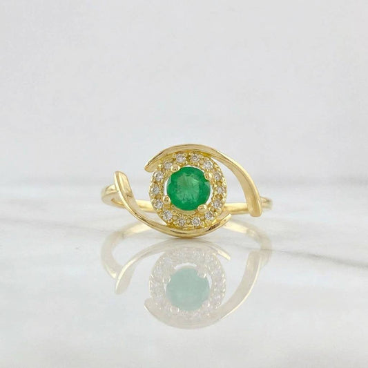 Anillo Solitario Oleado Esmeraldas 44pts .diamantes 2 Dts 2.65g / T8 Oro Amarillo 18K