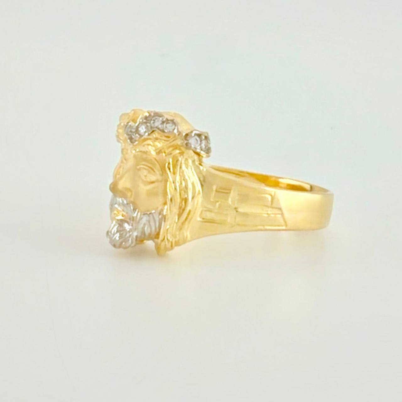 Christ Face Ring 8.7g / Size 9 1/4 Two-Tone Yellow White Gold 18K