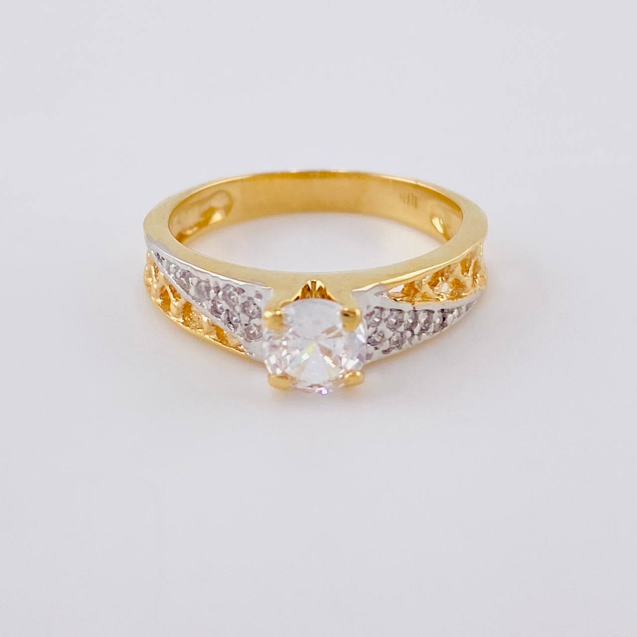 Solitaire Ring with Diagonal Band Brilliant 2.75 g / T4 3/4 Two-Tone Yellow White Gold 18K