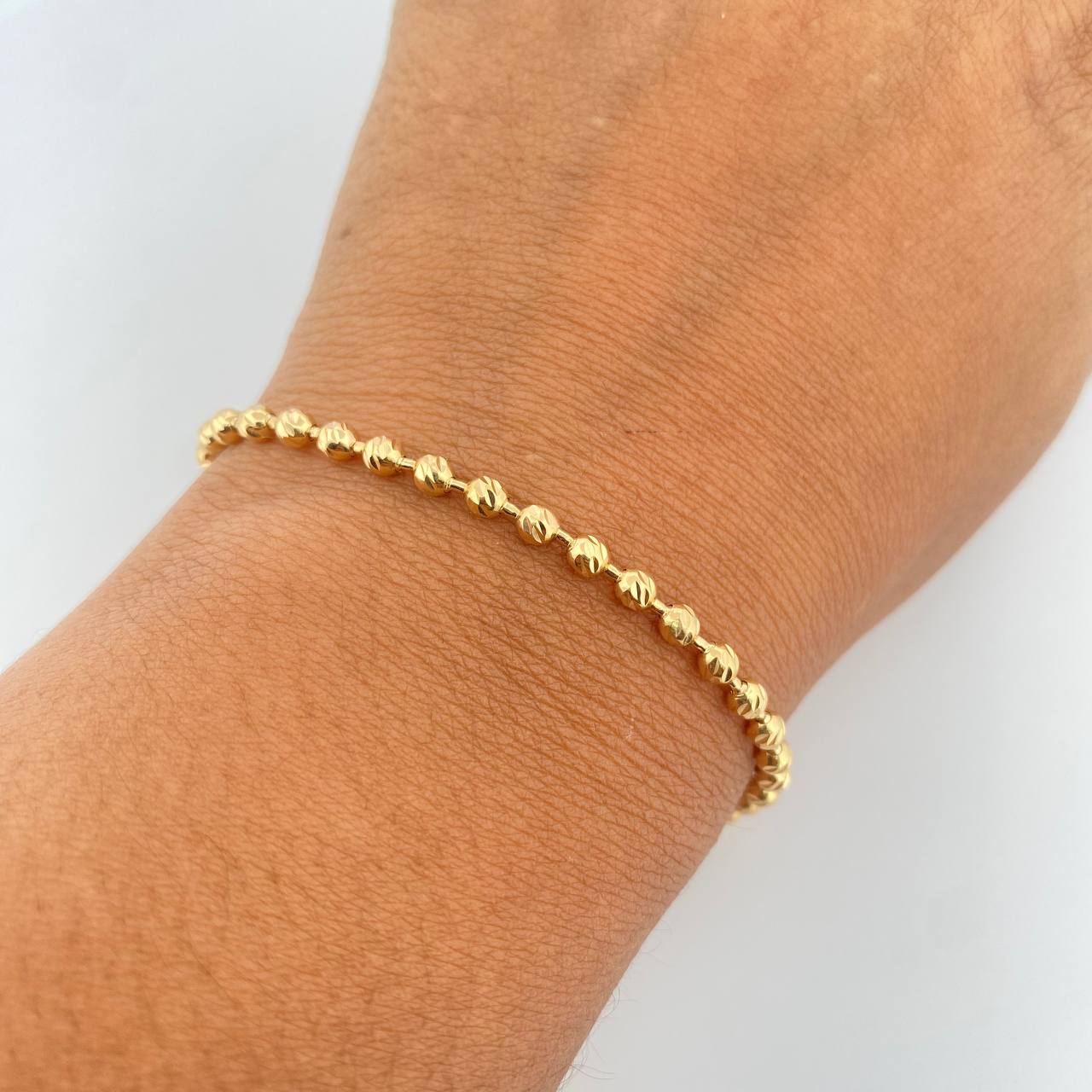 Bracelet Bracelet 7gr / 20.8cm / 3mm Beads Diamond Cut 18K Yellow Gold &