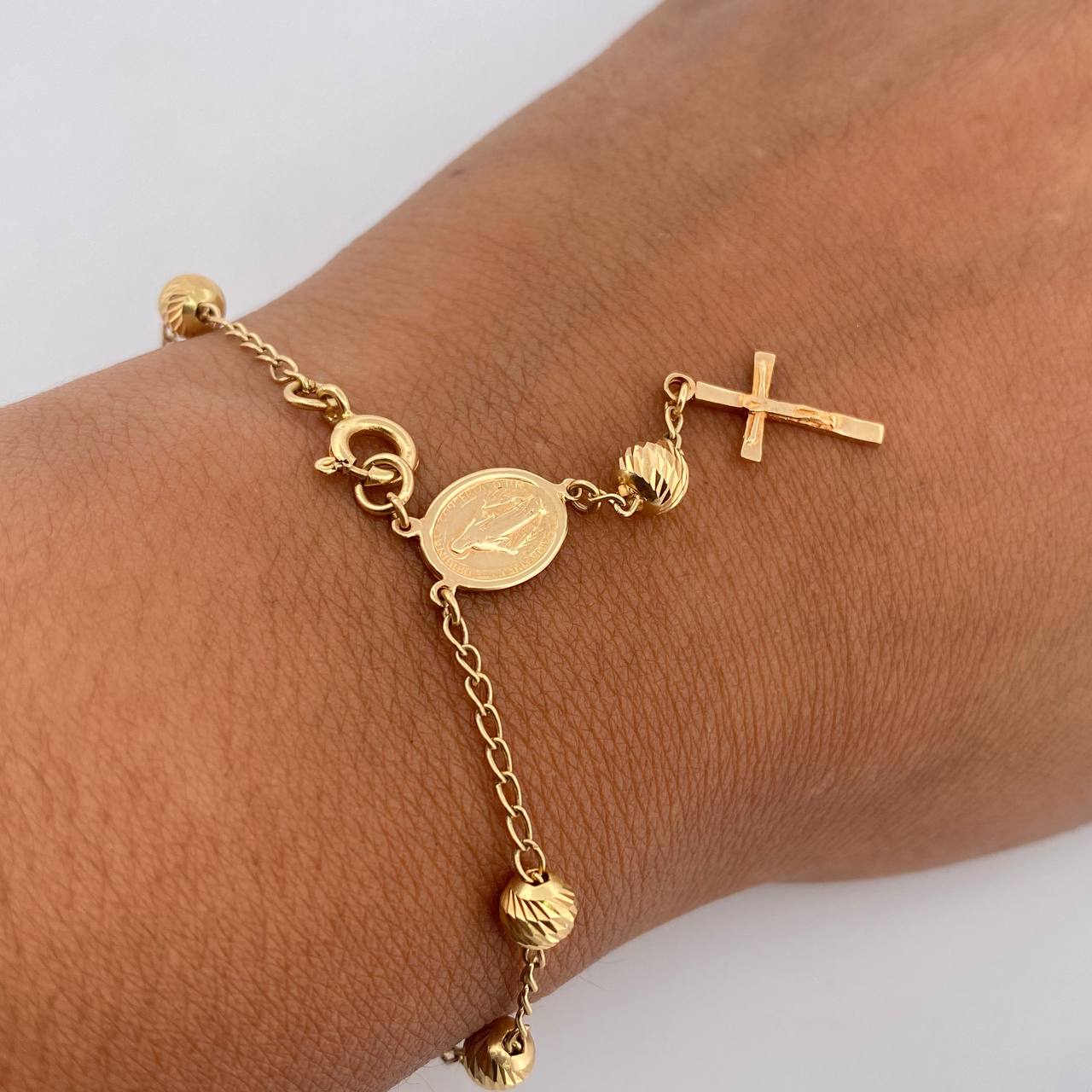 Bracelet Virgin Miraculous Denarius 4.6gr / 19.5cm / 5mm Beads Diamond Cut 18K Yellow Gold &
