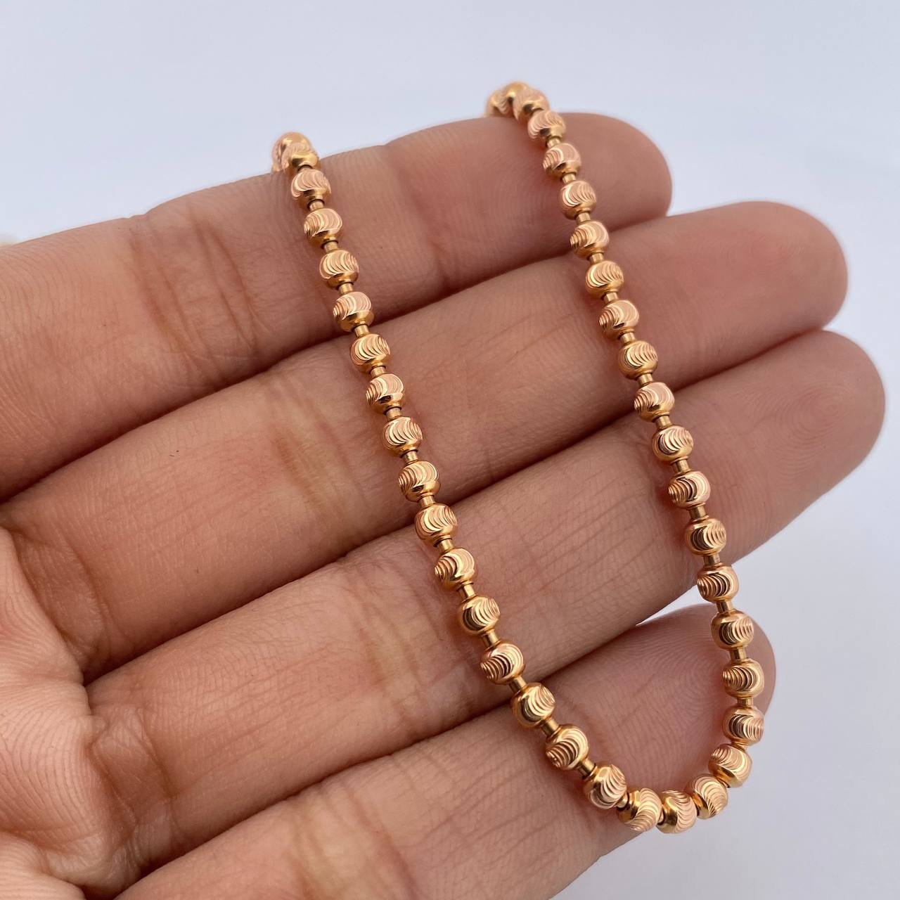 Cadena Militar 21.15gr / 62.5cm / 3mm Bolas Diamantadas Oro Rosa +3 18K &