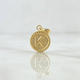 Pendant Letter K Matte 0.6gr / 1.5cm / Yellow Gold 18K Bordered Charger Circle
