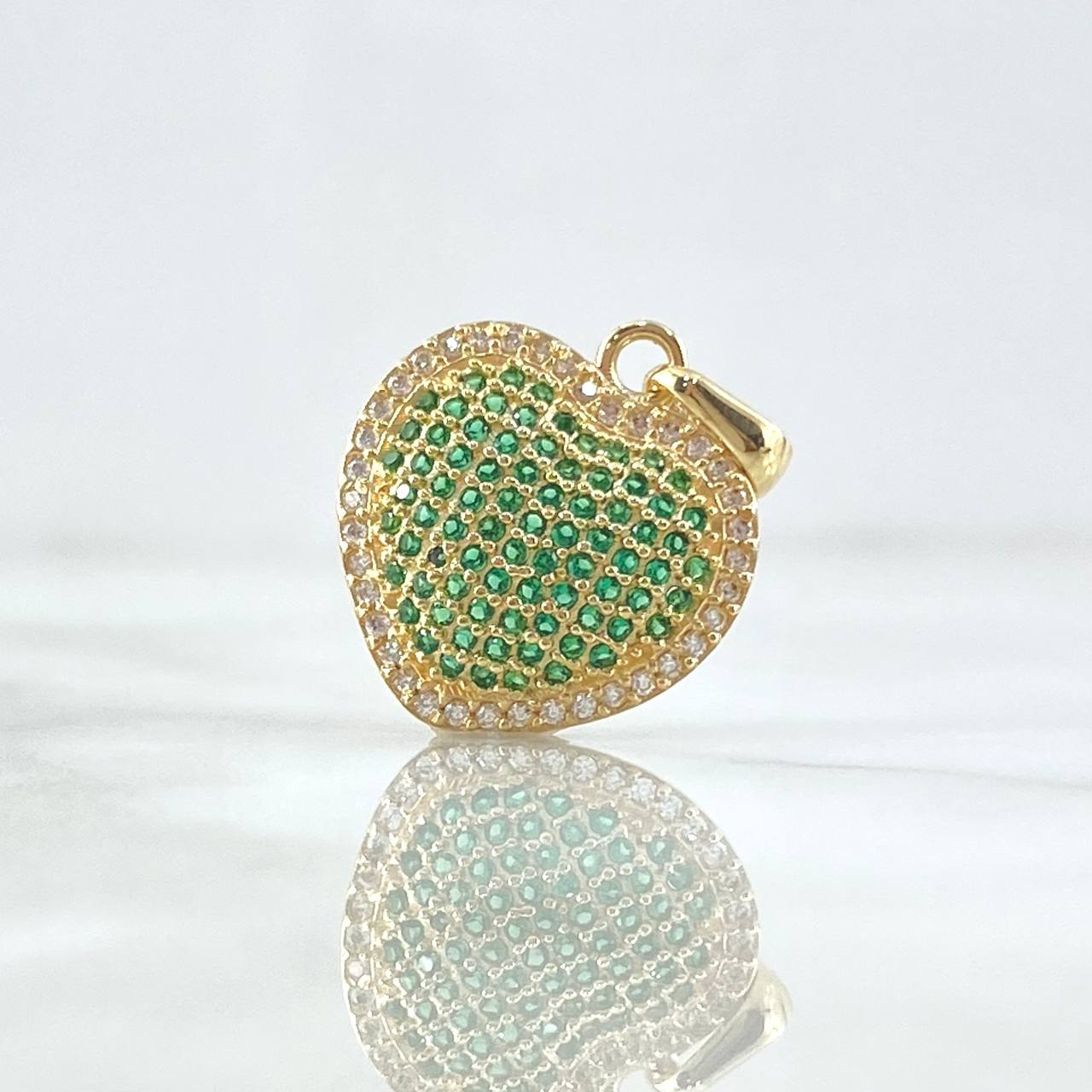 Pendant Heart Cushion 3.45gr / 2.5cm / White Green Zircons 18K Yellow Gold ©