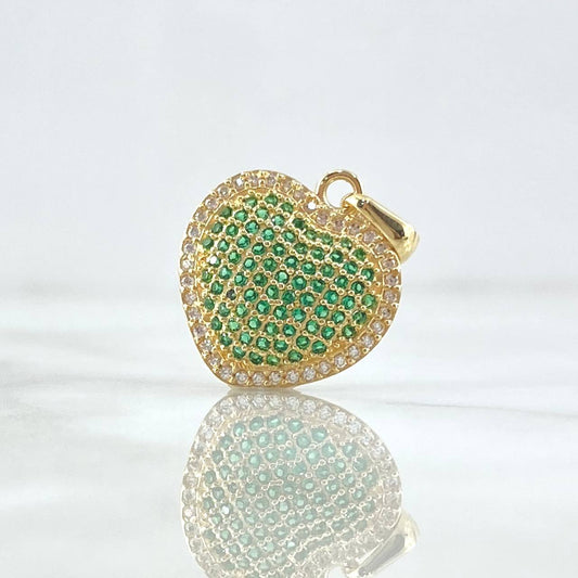 Pendant Heart Cushion 3.45gr / 2.5cm / White Green Zircons 18K Yellow Gold ©