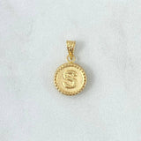 Dije Letra S Mate 0.6gr / 1.7cm / Circulo Cargador Bordeado Oro Amarillo 18K