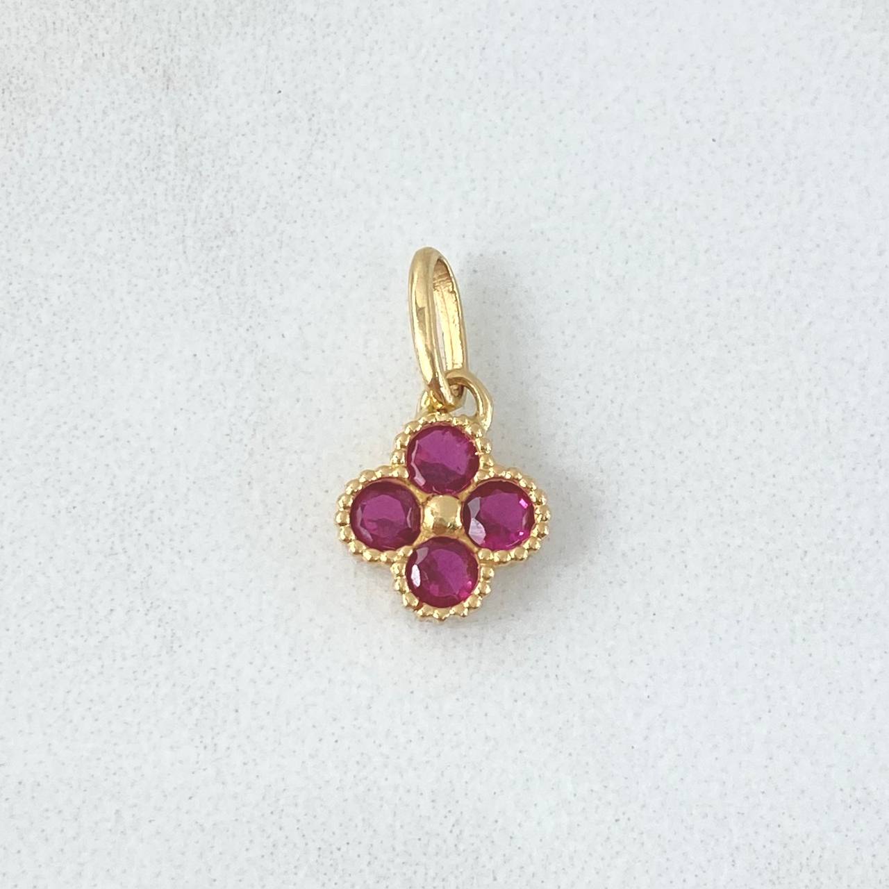 Pendant Textured Edge Flower 1.15gr / 1.5cm / Fuchsia Zircons 18K Yellow Gold ©
