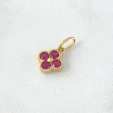 Pendant Textured Edge Flower 1.15gr / 1.5cm / Fuchsia Zircons 18K Yellow Gold ©