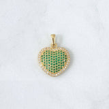 Pendant Heart Cushion 3.45gr / 2.5cm / White Green Zircons 18K Yellow Gold ©