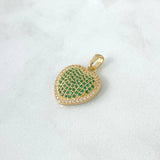 Pendant Heart Cushion 3.45gr / 2.5cm / White Green Zircons 18K Yellow Gold ©