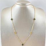Cadena Aro Seguido Flor Trebol VCyA 6.05gr / 50cm / 1.5mm Diamantado Circones Verdes Oro Amarillo  18K *