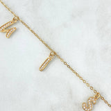 Classic Link Bracelet Letters 2.95gr / 18cm / 1.5mm "L-U-I-S-A" White Zircons 18K Yellow Gold ©