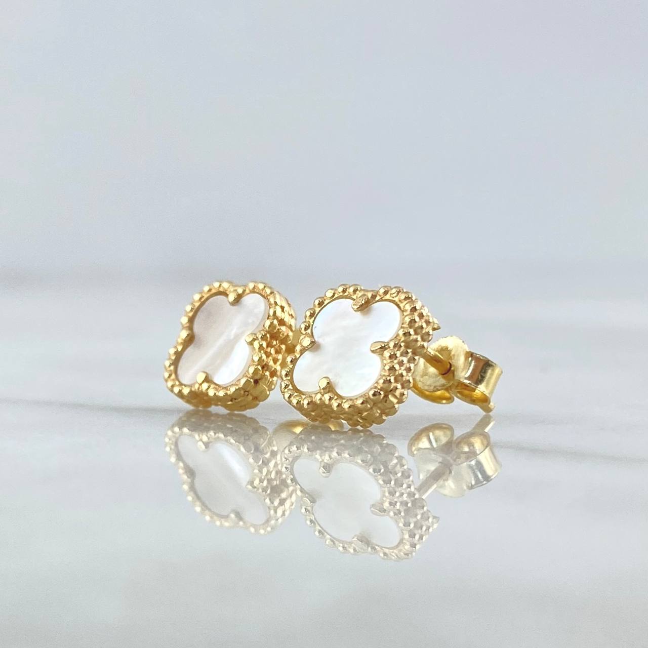 Stud Earrings Clover White 2.7gr / 1cm / 18K Yellow Gold Nac.Esp. ©