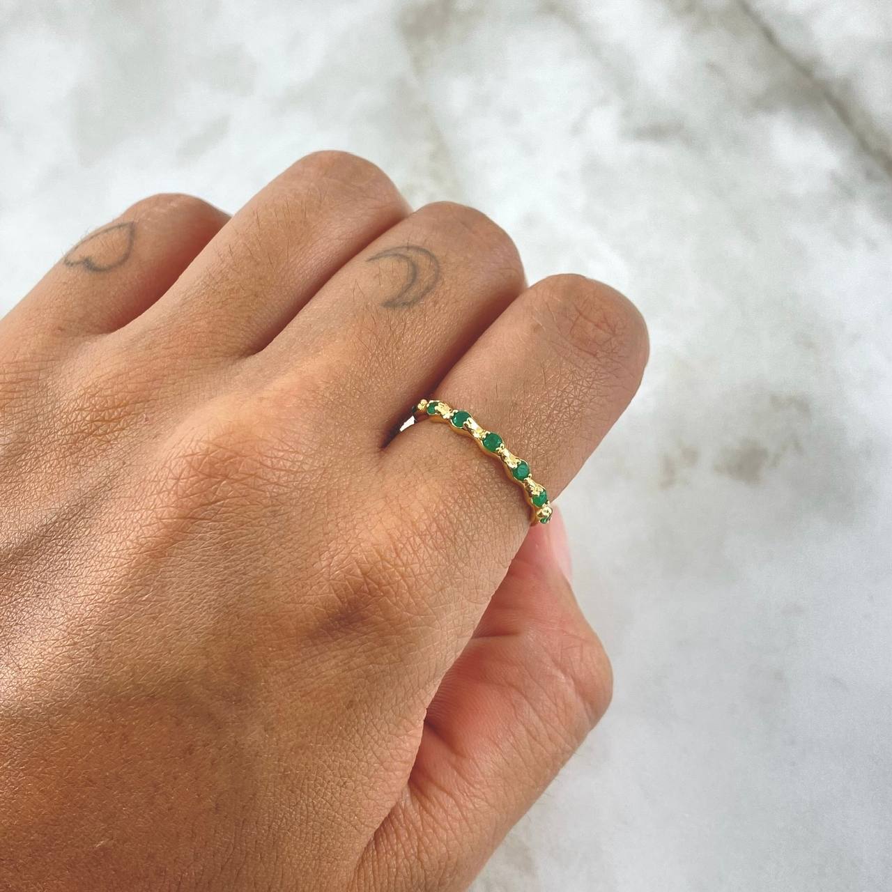 Submerged Segments Ring 2.2gr Size 7 1/4 22pts Emeralds Yellow Gold (Jewel) ©