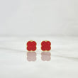 Stud Earrings Clover 0.8gr / 6mm Dotted Edge Red Resin 18K Yellow Gold