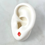 Stud Earrings Clover 0.85gr / 6mm Dotted Edge Red Resin 18K Yellow Gold ©