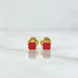 Stud Earrings Clover 0.55gr / 4mm Dotted Edge Red Resin 18K Yellow Gold