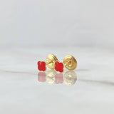 Stud Earrings Clover 0.55gr / 4mm Dotted Edge Red Resin 18K Yellow Gold