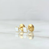 Stud Earrings Clover 0.55gr / 4mm Dotted Edge White Resin 18K Yellow Gold