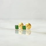 Stud Earrings Clover 0.55gr / 4mm Dotted Edge Green Resin 18K Yellow Gold ©