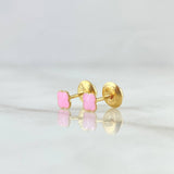 Stud Earrings Clover 0.55gr / 4mm Dotted Edge Pink Resin 18K Yellow Gold ©