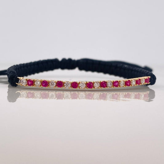Pulsera Tejida Negra Tennis Oro Amarillo 18K
