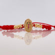 Pulsera Tejida Roja Virgen Guadalupe Bolas Diamantadas Oro Amarillo 18K