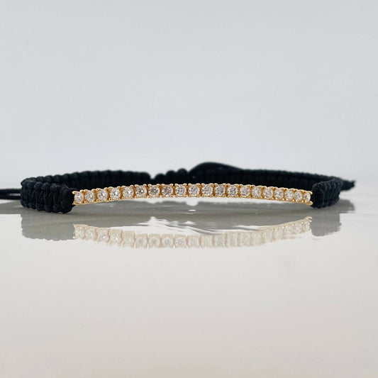 Pulsera Tejida Negra Tennis Oro Amarillo 18K