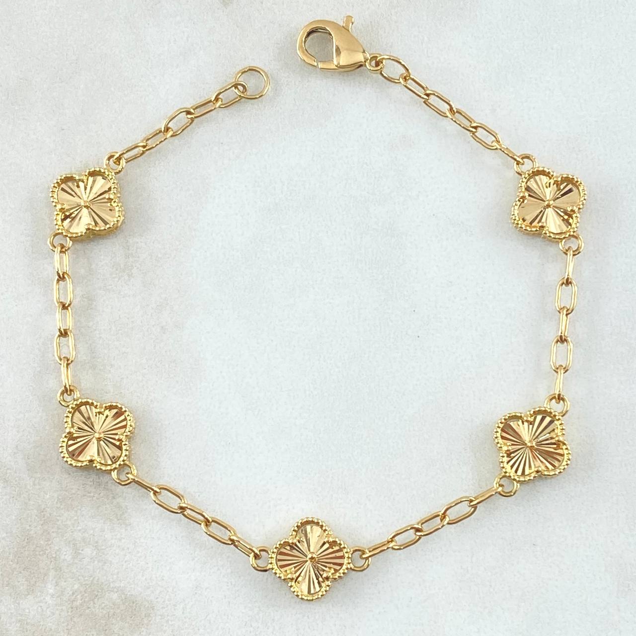 Classic Link Bracelet Clover VCyA 7.65gr / 19cm / 2.5mm Diamond Cut 18K Yellow Gold ©