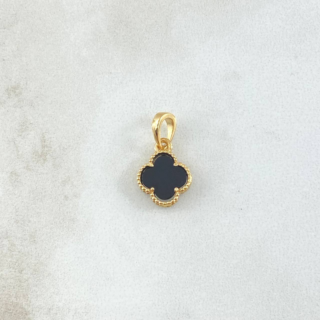 Dije Trebol VCyA 1.25gr / 1.5cm / Onix Negro Punteado Oro Amarillo 18K ©