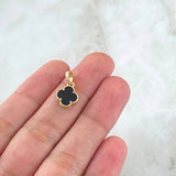Dije Trebol VCyA 1.25gr / 1.5cm / Onix Negro Punteado Oro Amarillo 18K ©