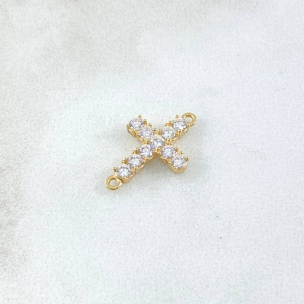 Charm Cross Tupida 1gr / 2cm / White Zircons 18K Yellow Gold ©
