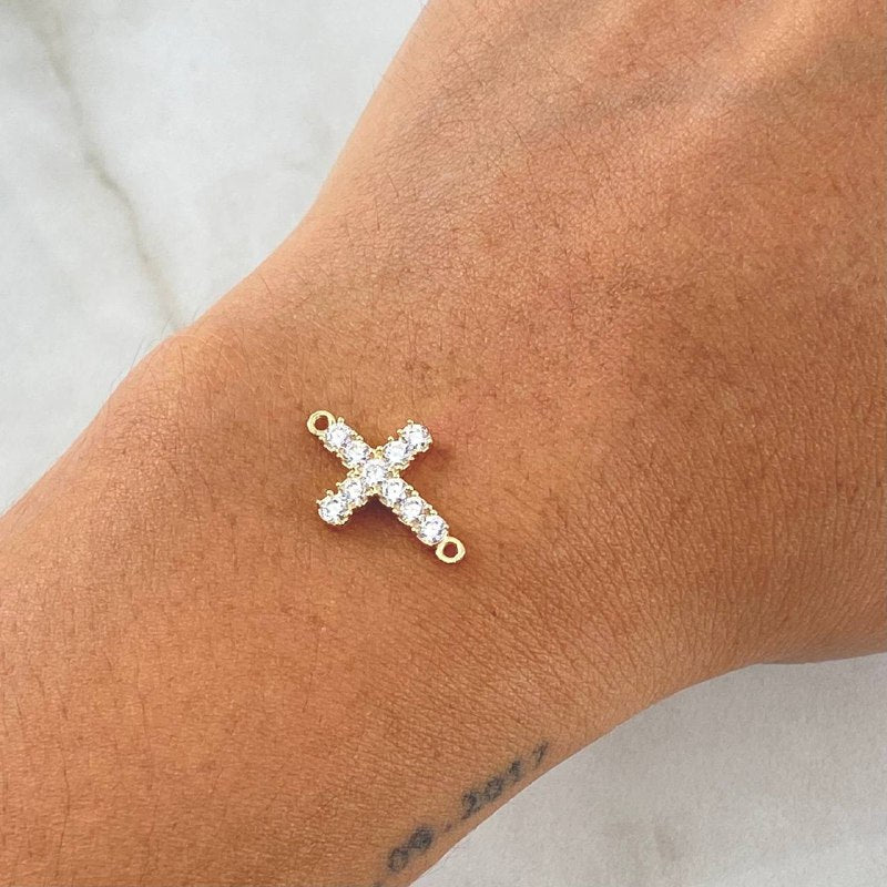 Charm Cross Tupida 1gr / 2cm / White Zircons 18K Yellow Gold ©